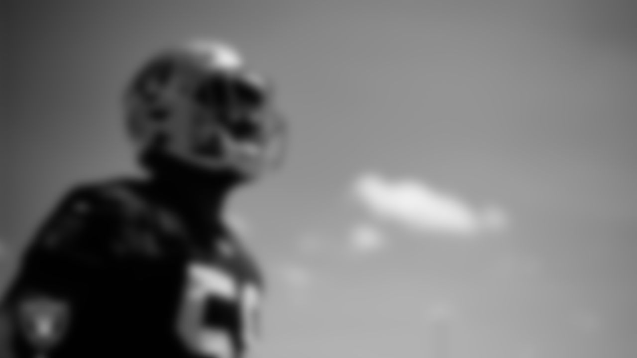 Las Vegas Raiders linebacker Darien Butler (58) during practice at Intermountain Healthcare Performance Center.