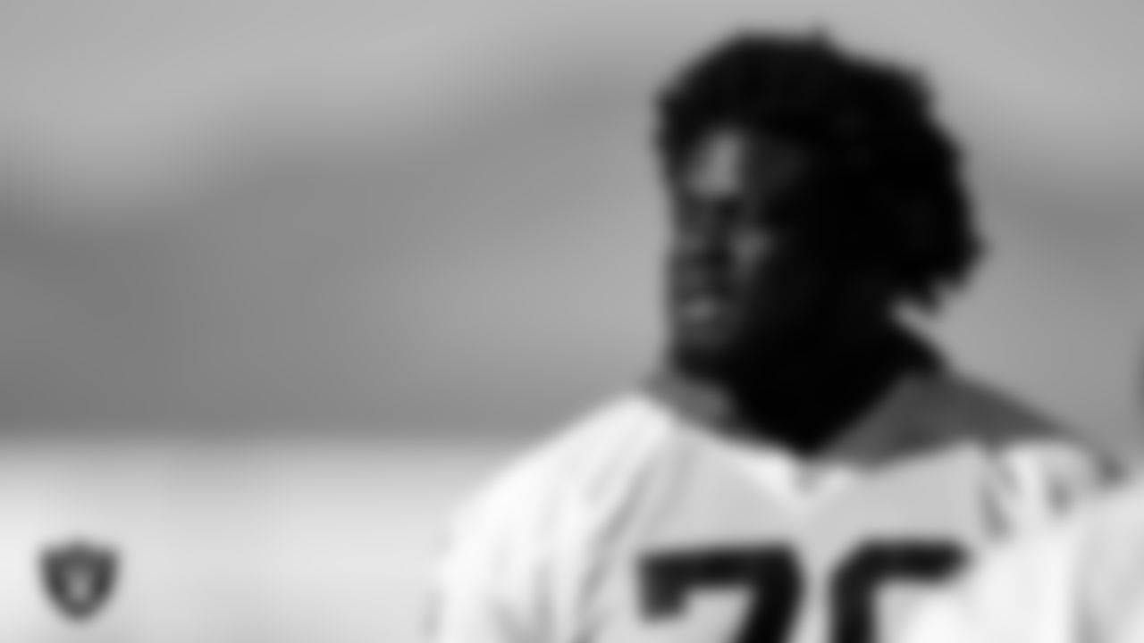 Las Vegas Raiders guard/tackle Alex Leatherwood (70) at a workout during phase two of the offseason program.