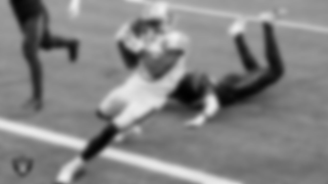Las Vegas Raiders wide receiver Nelson Agholor (15) makes a 45-yard touchdown catch during the regular season away game against the Los Angeles Chargers.
