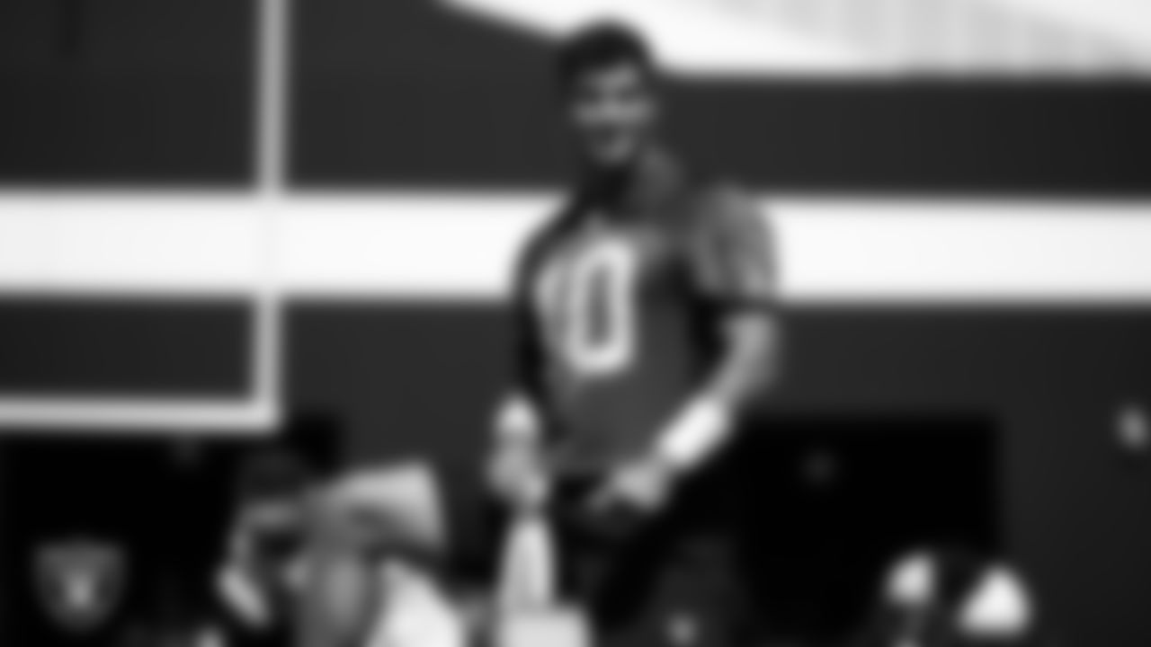 Las Vegas Raiders quarterback Jimmy Garoppolo (10) during practice at Intermountain Health Performance Center.