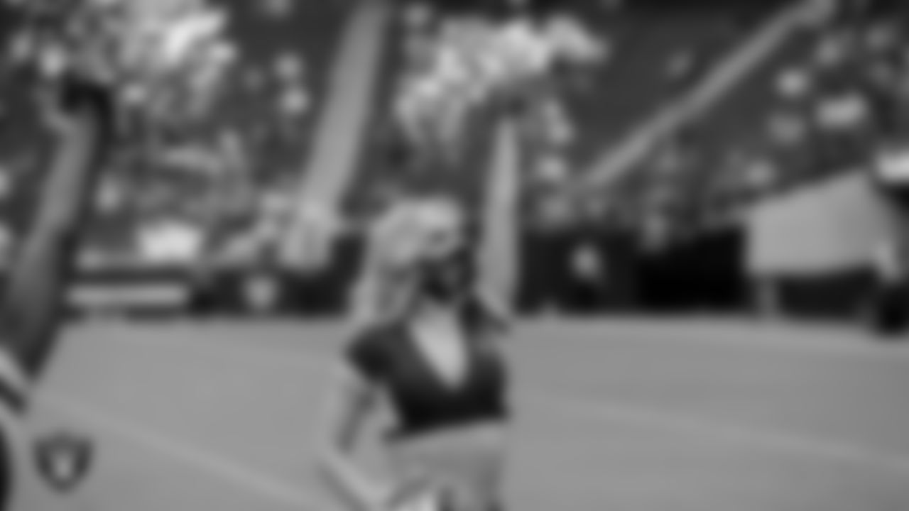 Raiderette Taylor on the field for practice at 2021 Training Camp.
