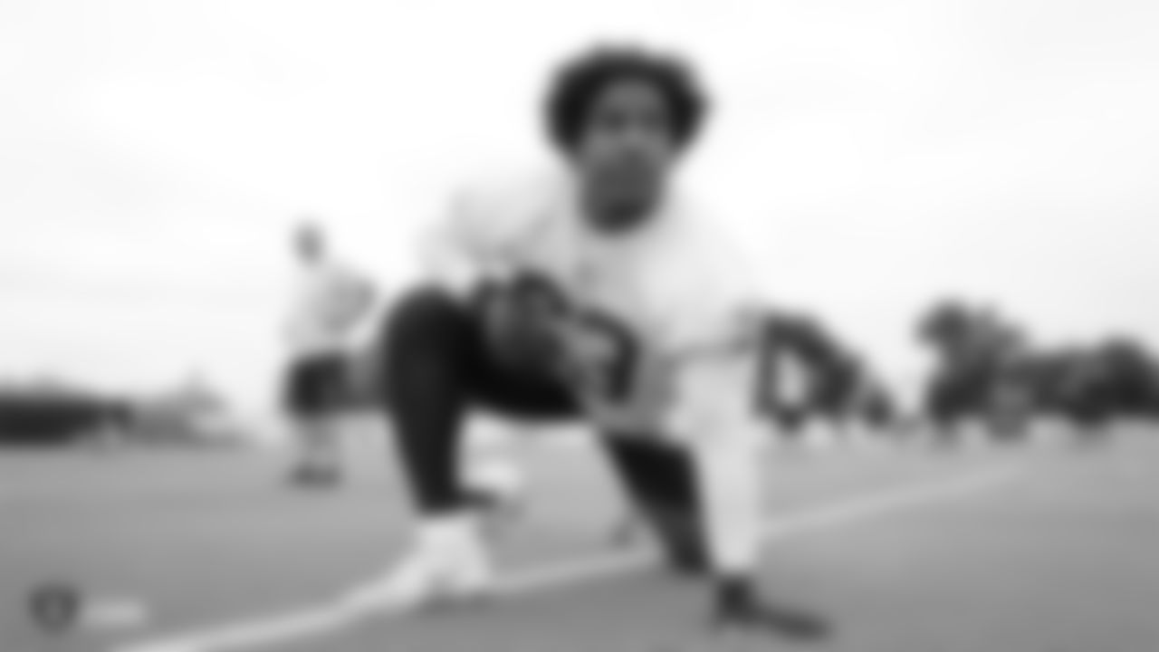 Raiders defensive tackle Ethan Westbrooks (63) on the field for a preseason practice.