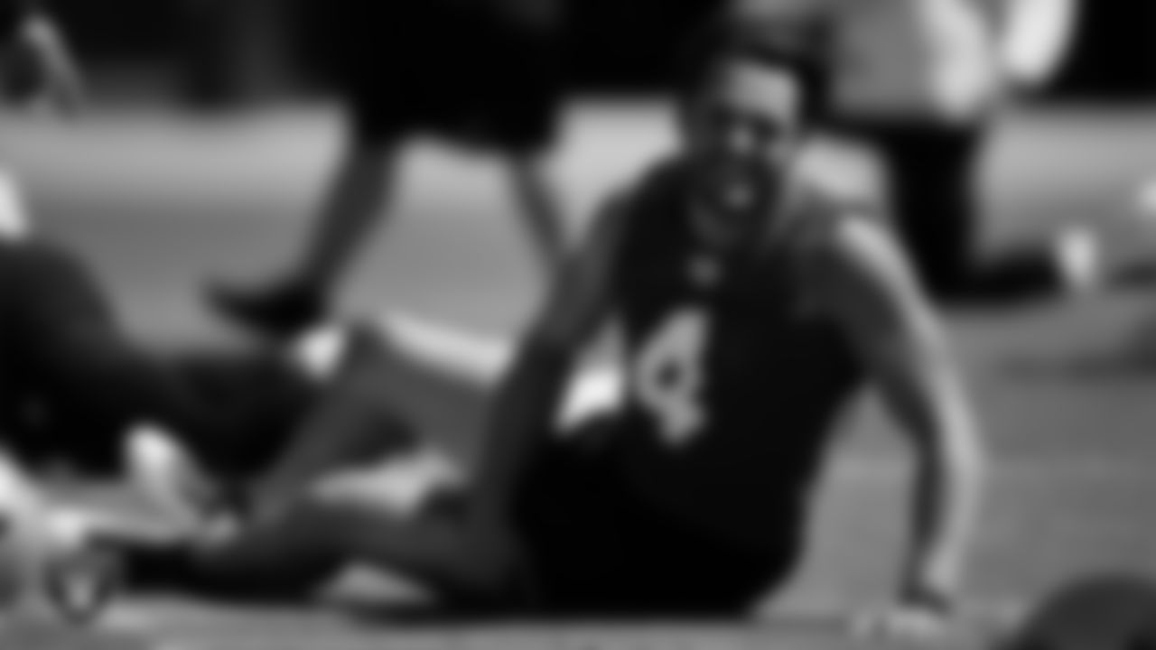 Las Vegas Raiders quarterback Derek Carr (4) at an Organized Team Activity (OTA).