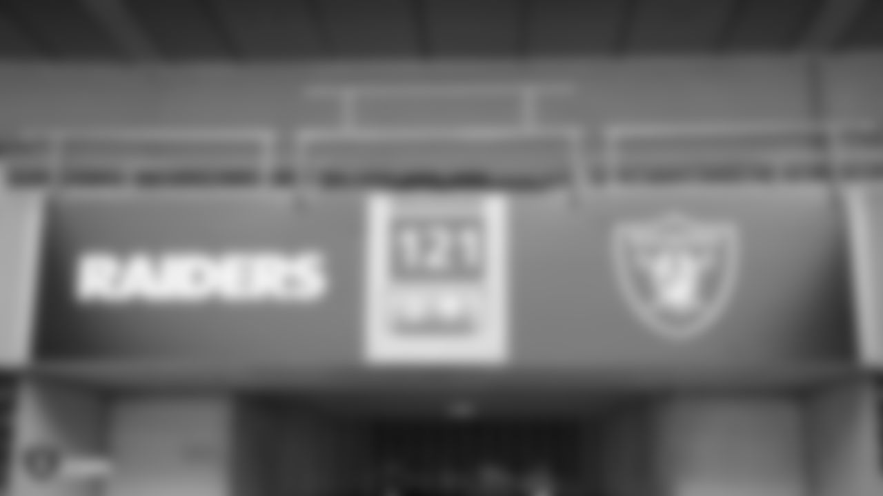 Oakland Raiders signage at Wembley Stadium at a walk through before their game against the Seattle Seahawks, Saturday, October 13, 2018, in London, England.