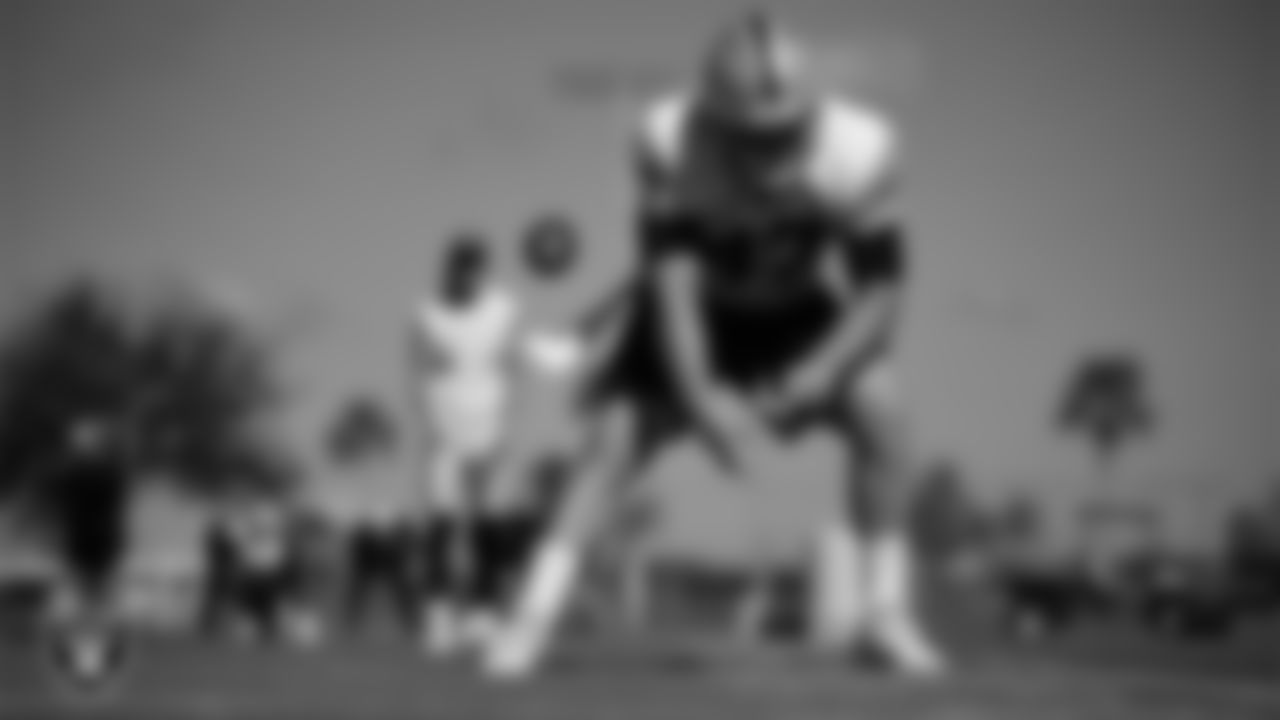 Las Vegas Raiders long snapper Trent Sieg (47) during practice.