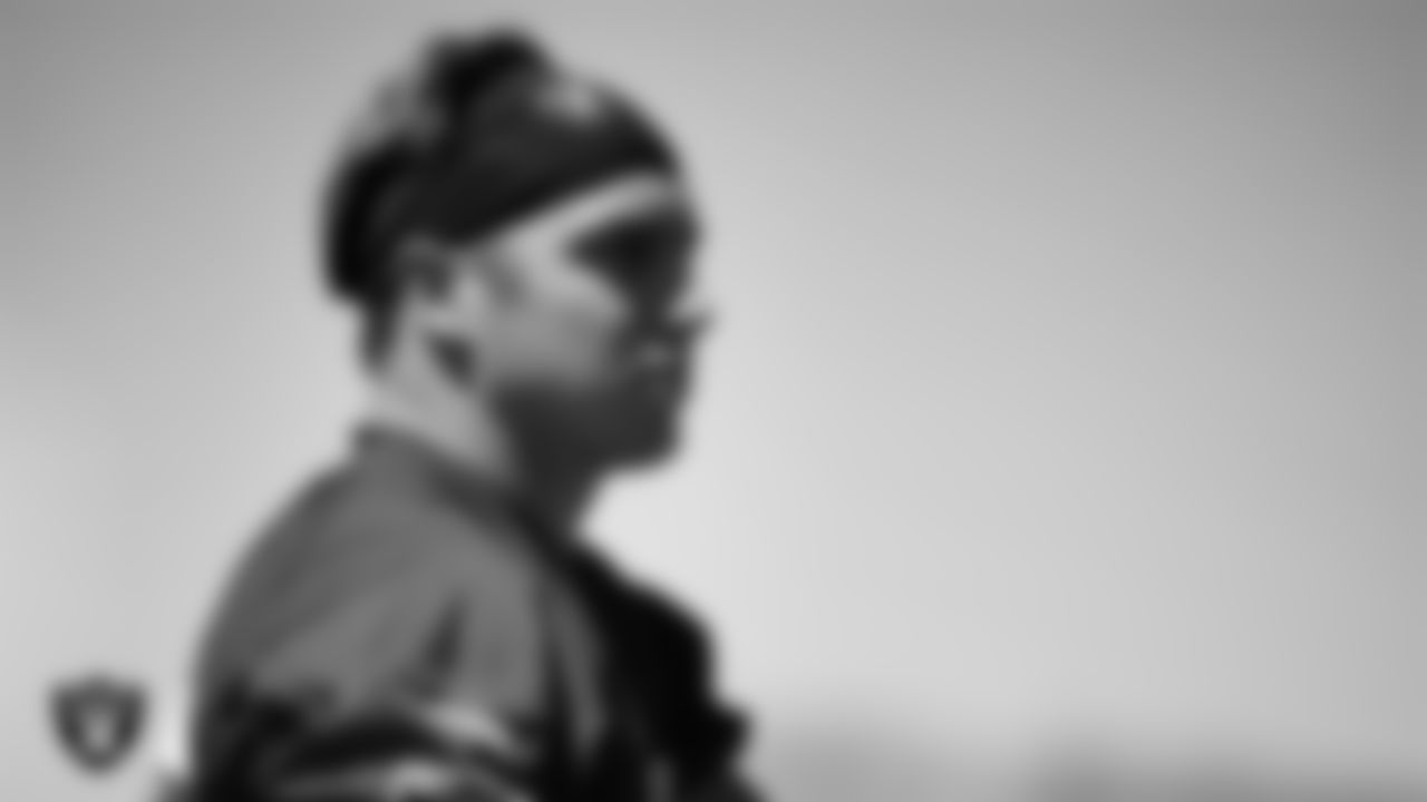 Las Vegas Raiders quarterback Chase Garbers (15) at an Organized Team Activity (OTA).