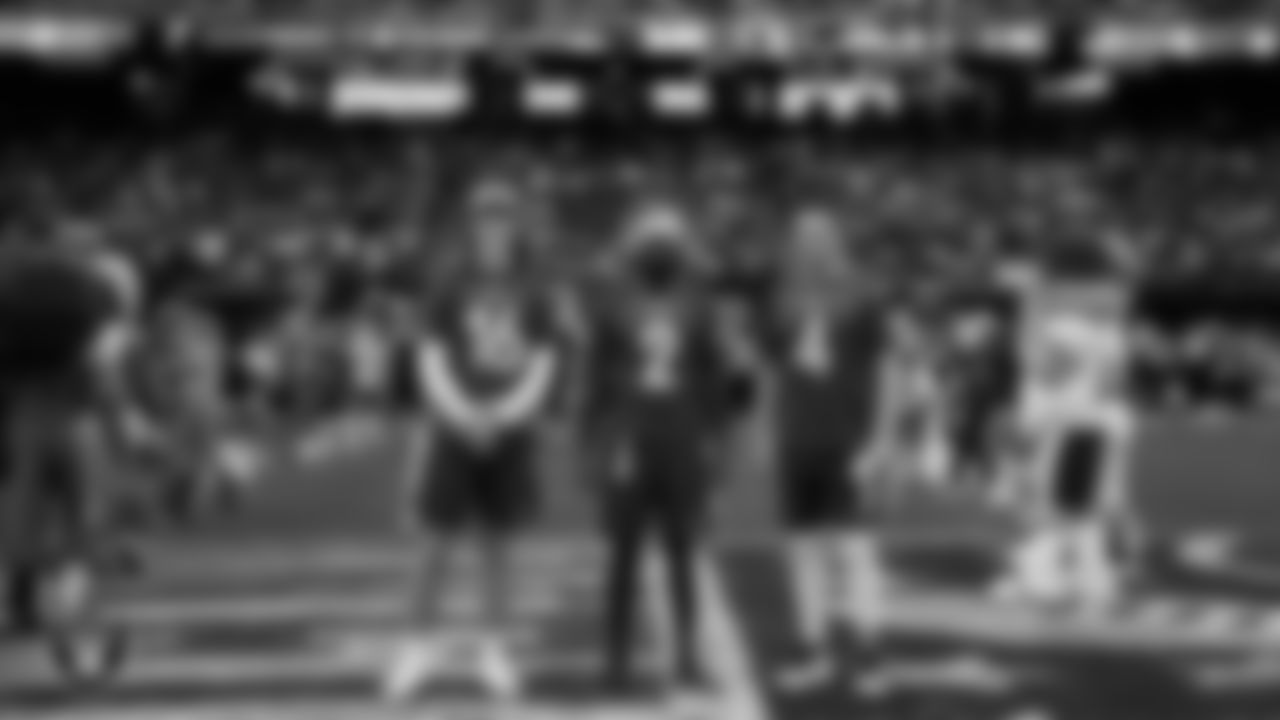 Jacksonville Jaguars quarterback Trevor Lawrence (16), Baltimore Ravens quarterback Tyler Huntley (2) and Las Vegas Raiders quarterback Derek Carr (4) are introduced before the 2023 Pro Bowl at Allegiant Stadium.