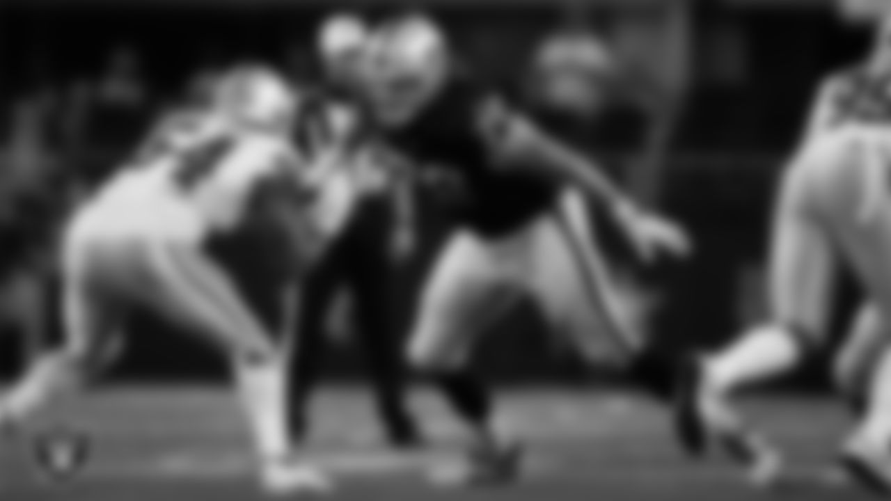Las Vegas Raiders tackle Dalton Wagner (78) blocks during the preseason away game against the Dallas Cowboys at AT&T Stadium.