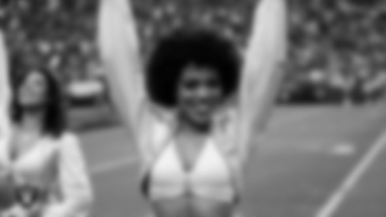 Raiderette Vicky on the sidelines during the regular season home game against the Los Angeles Chargers at Allegiant Stadium.