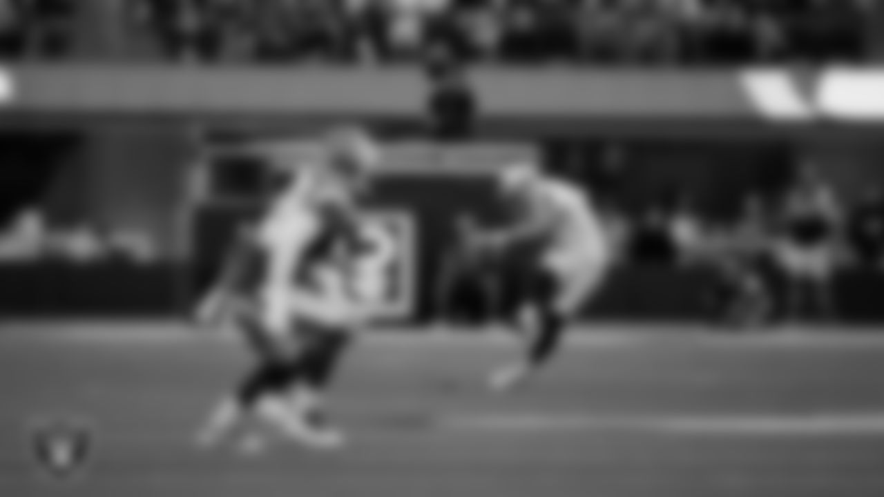 Las Vegas Raiders kicker Daniel Carlson (2) kicks off during the preseason away game against the Los Angeles Rams at Sofi Stadium.