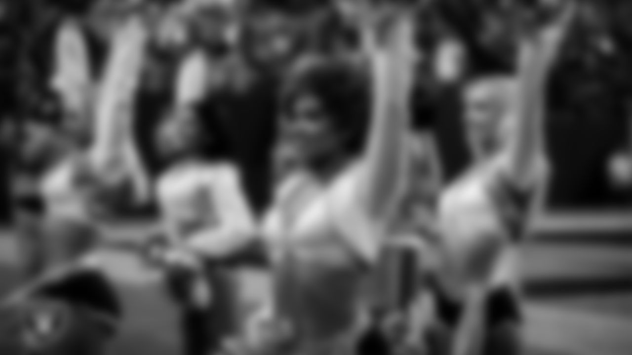 Raiderette Vicky on the sidelines during the regular season home game against the Green Bay Packers at Allegiant Stadium.