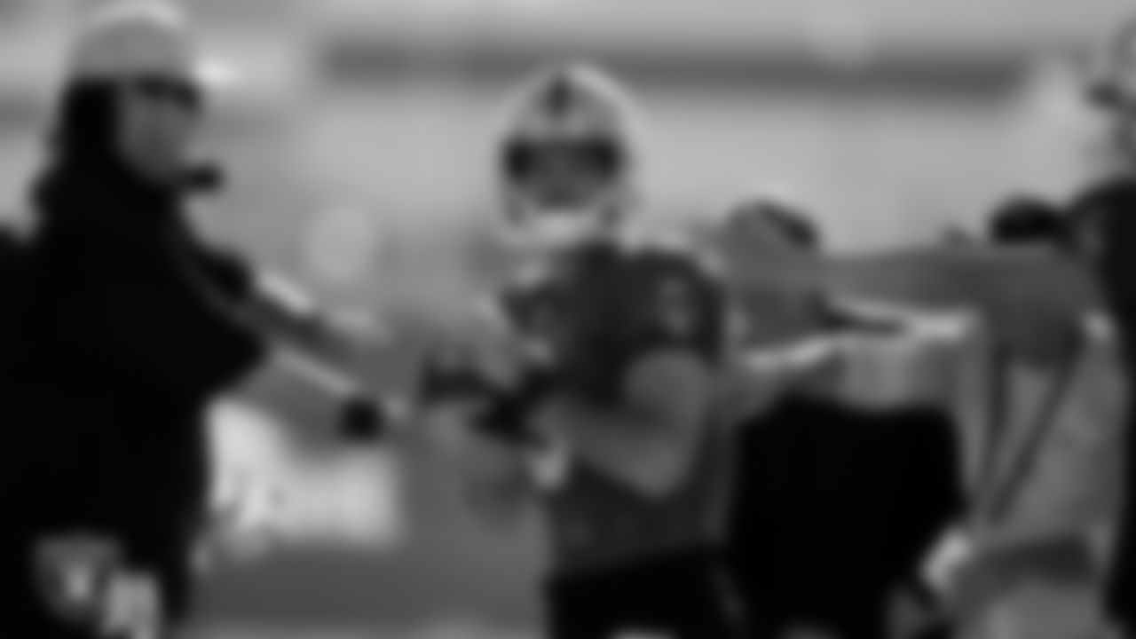 Las Vegas Raiders quarterback Nathan Peterman (3) during practice at Intermountain Healthcare Performance Center.