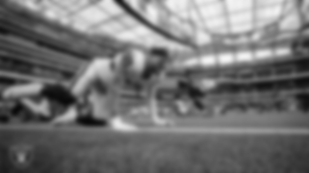 Las Vegas Raiders defensive end Maxx Crosby (98) warming up before the regular season away game against the Los Angeles Chargers at SoFi Stadium.