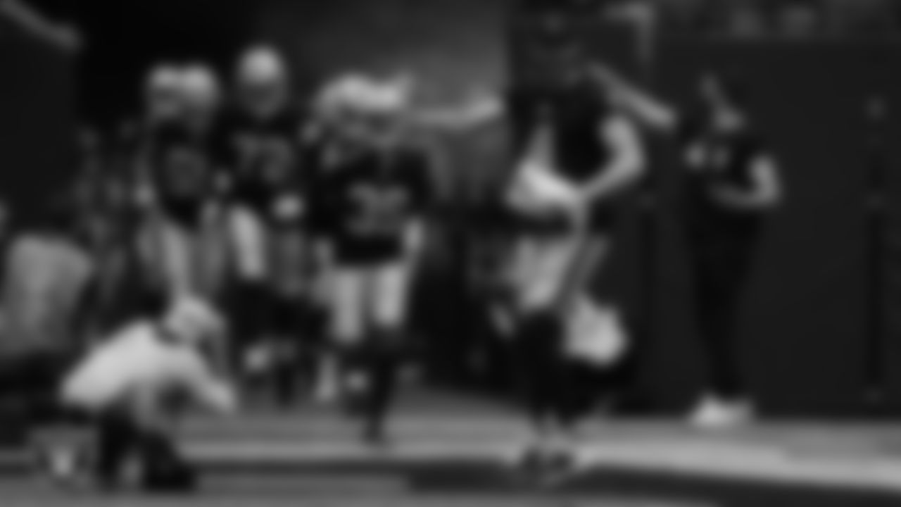 The Las Vegas Raiders are introduced onto the field before their preseason home game against the Seattle Seahawks at Allegiant Stadium.