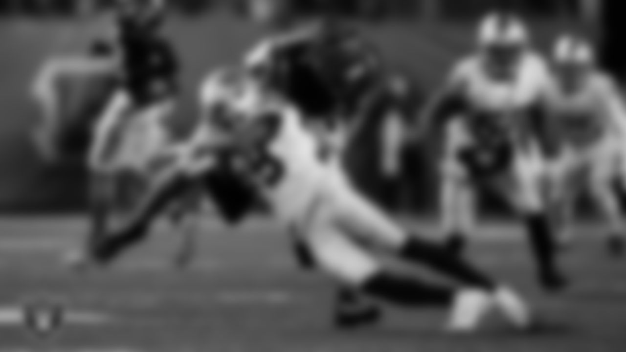 Las Vegas Raiders cornerback Nate Hobbs (39) makes a tackle during the postseason away game against the Cincinnati Bengals.