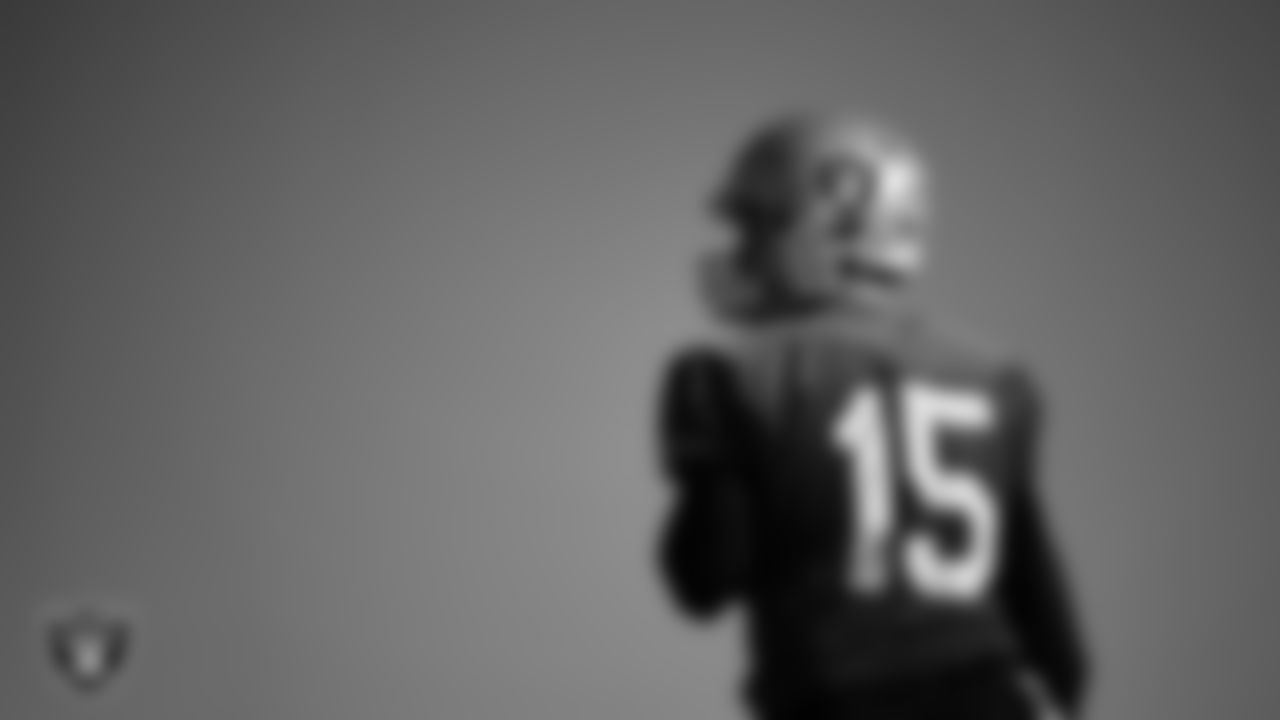 Las Vegas Raiders quarterback Chase Garbers (15) during practice at Intermountain Healthcare Performance Center.