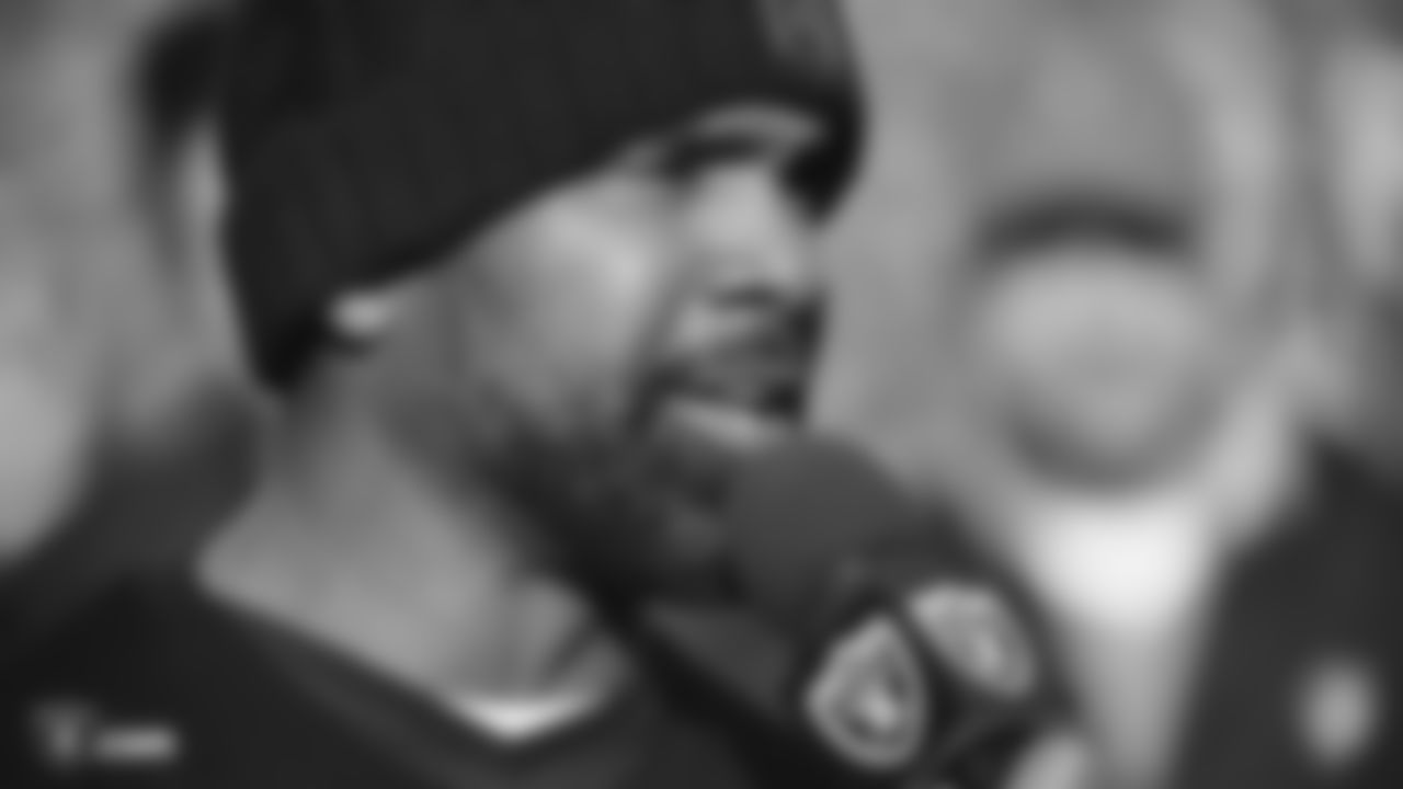 Raiders legend Charles Woodson speaks on behalf of other Raiders alumni during halftime of the regular season game against the Jacksonville Jaguars.