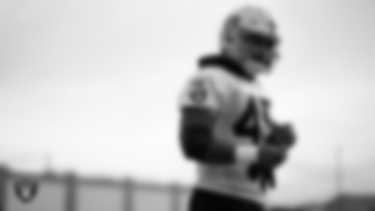 Las Vegas Raiders fullback Jakob Johnson (45) during practice at Intermountain Healthcare Performance Center.