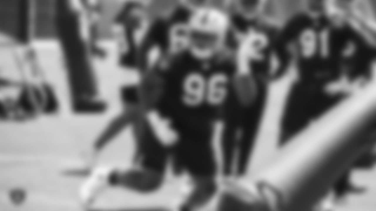 Raiders defensive end Clelin Ferrell (96) at a Mandatory Minicamp at the Raiders Practice Facility in Alameda, Calif.