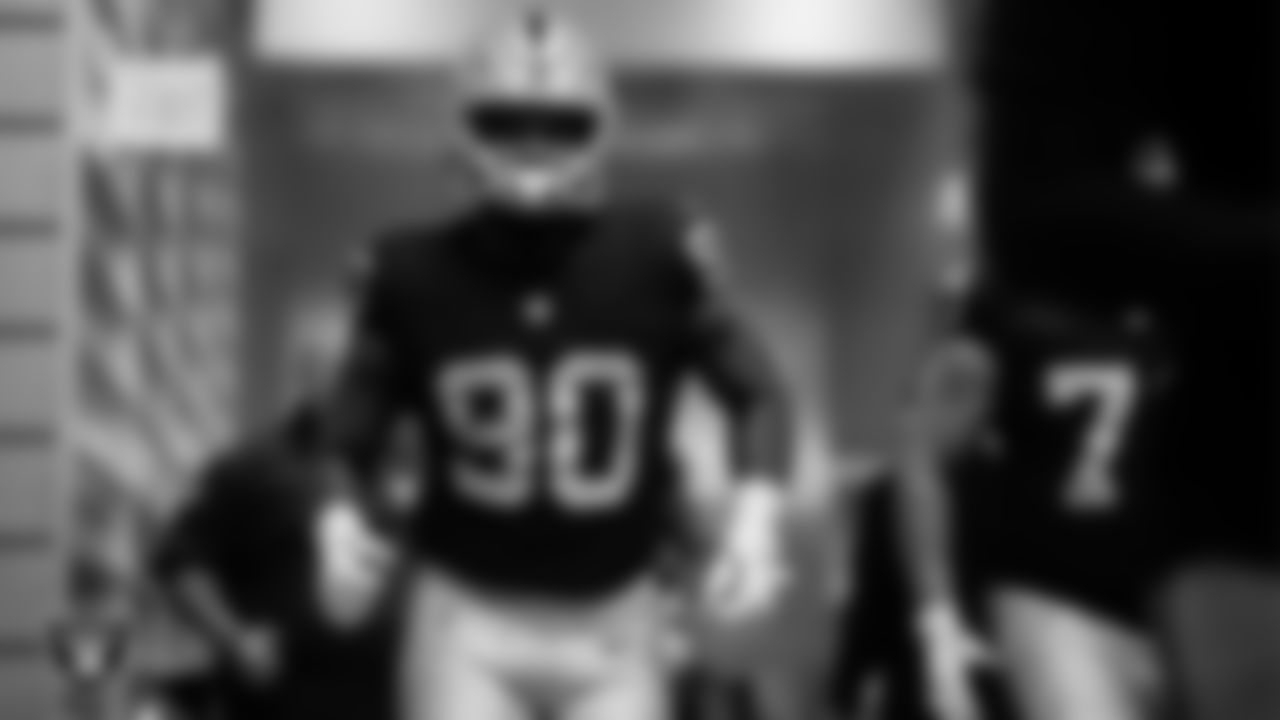 Las Vegas Raiders defensive lineman Jerry Tillery (90) walks down the tunnel before the preseason away game against the Dallas Cowboys at AT&T Stadium.