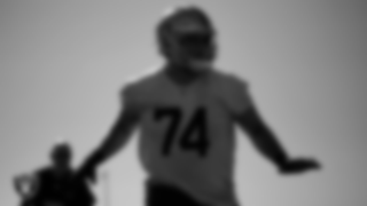 Las Vegas Raiders tackle Kolton Miller (74) during practice at Intermountain Healthcare Performance Center.