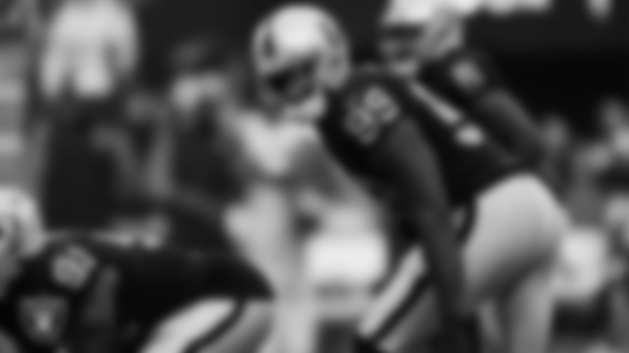 Las Vegas Raiders defensive end Clelin Ferrell (99) lines up before the snap during the regular season home game against the Denver Broncos at Allegiant Stadium.