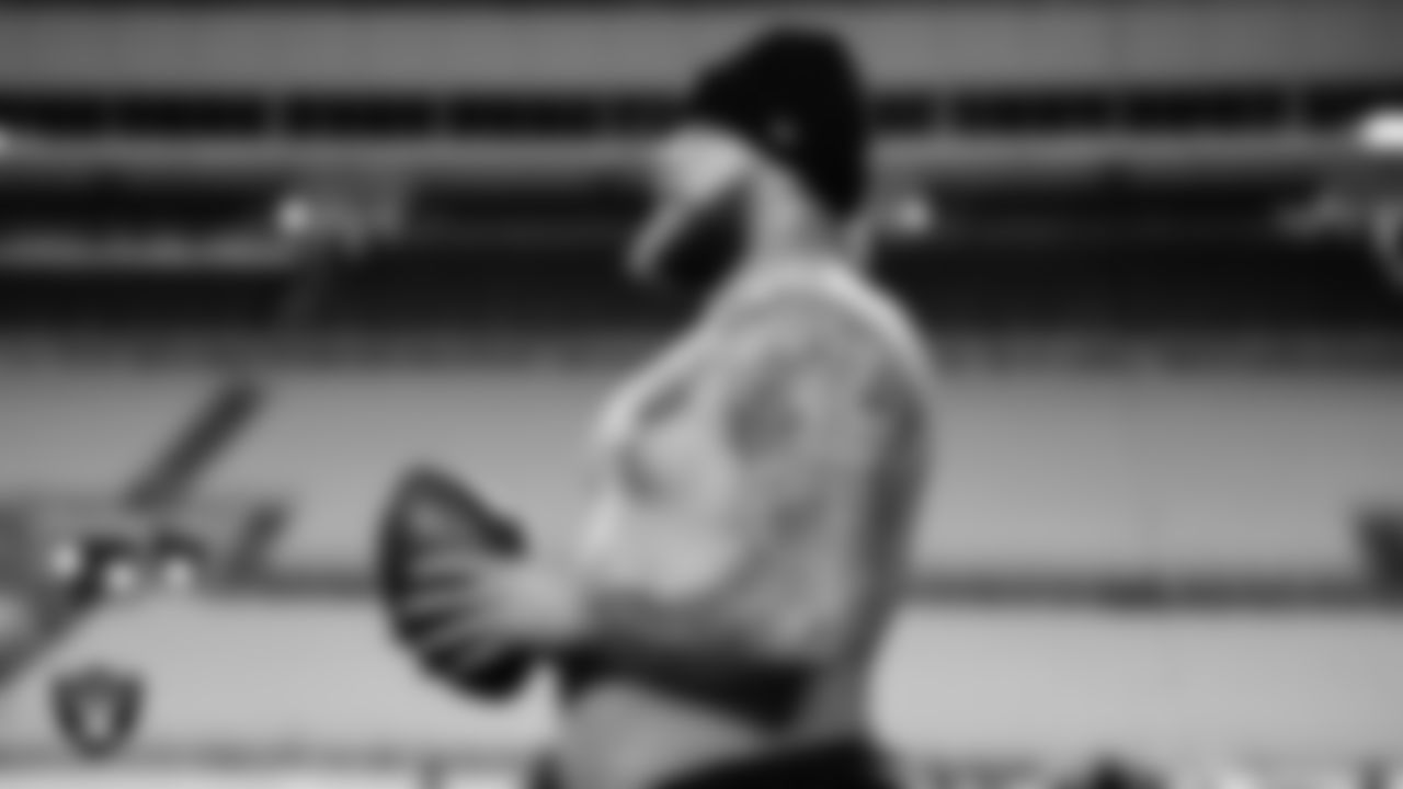 Las Vegas Raiders center Andre James (68) warming up before the regular season away game against the Pittsburgh Steelers at Acrisure Stadium.
