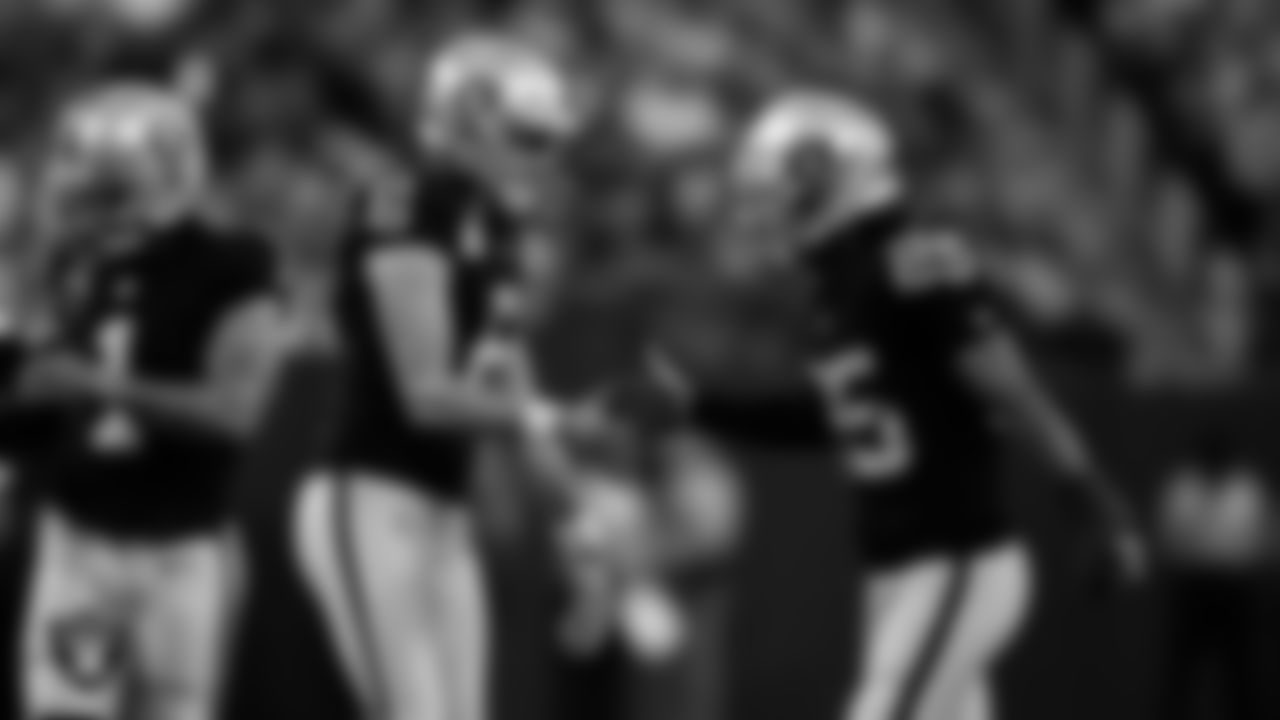 Las Vegas Raiders punter AJ Cole (6) and safety Tre'von Moehrig (25) during the regular season home game against the Green Bay Packers at Allegiant Stadium.