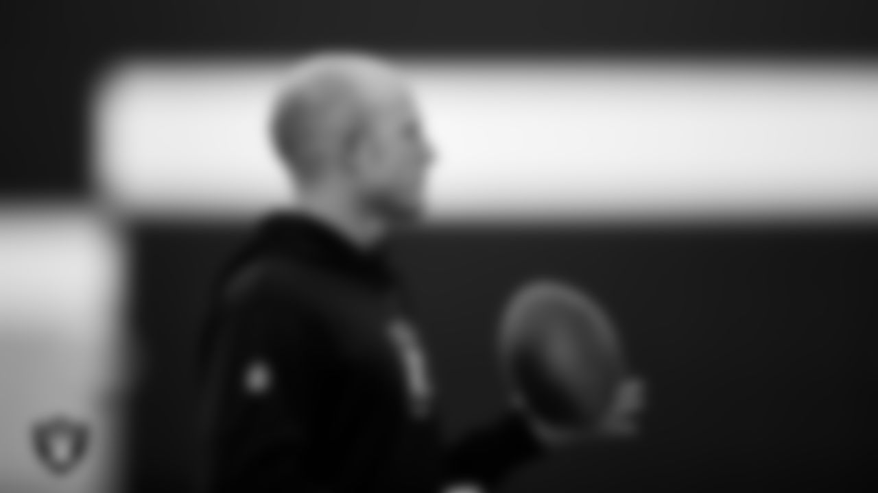 Las Vegas Raiders tight ends coach Austin King during practice at Intermountain Healthcare Performance Center.