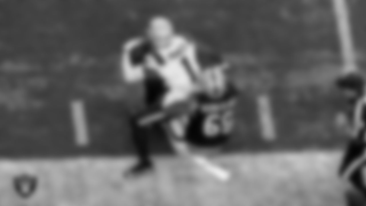 Las Vegas Raiders defensive lineman Myron Tagovailoa-Amosa (69) during the preseason home game against the New England Patriots at Allegiant Stadium.