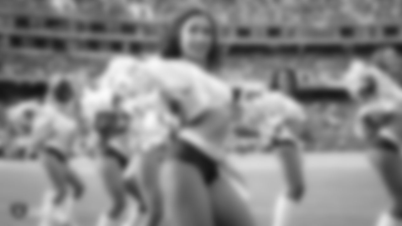 The Raiderettes on the sidelines at the Oakland Raiders game against the Cleveland Browns at Oakland-Alameda County Coliseum, Sunday, September 30, 2018, in Oakland, Calif. The Oakland Raiders won 45-42.