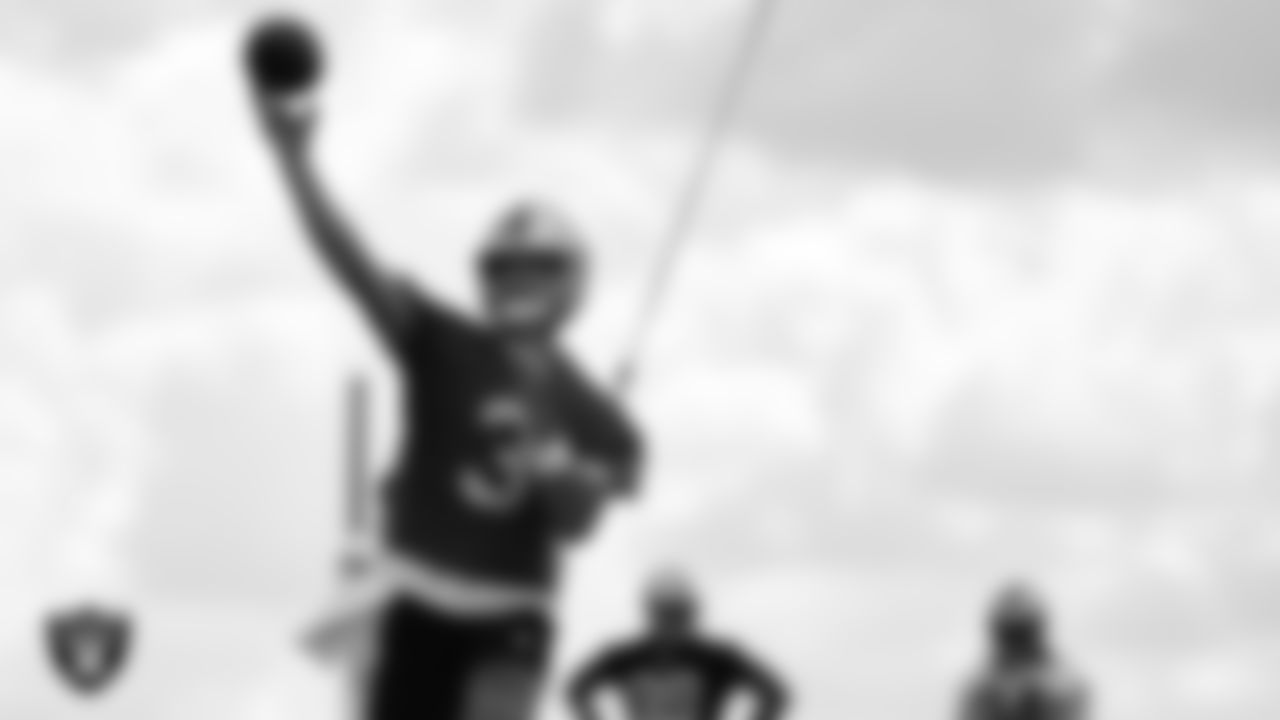 Las Vegas Raiders quarterback Jarrett Stidham (3) during practice.
