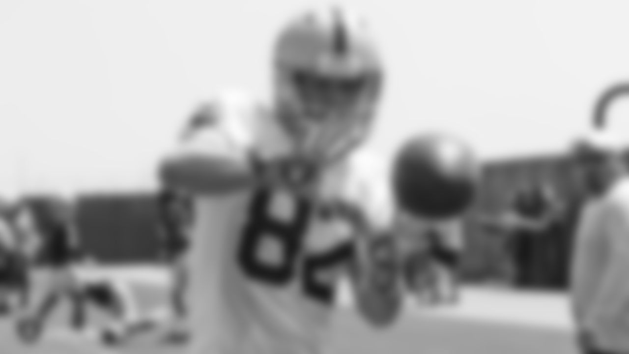 Oakland Raiders wide receiver Jordy Nelson (82) on the field for a preseason practice at the Oakland Raiders Practice Facility, Monday, August 27, 2018, in Alameda, California.