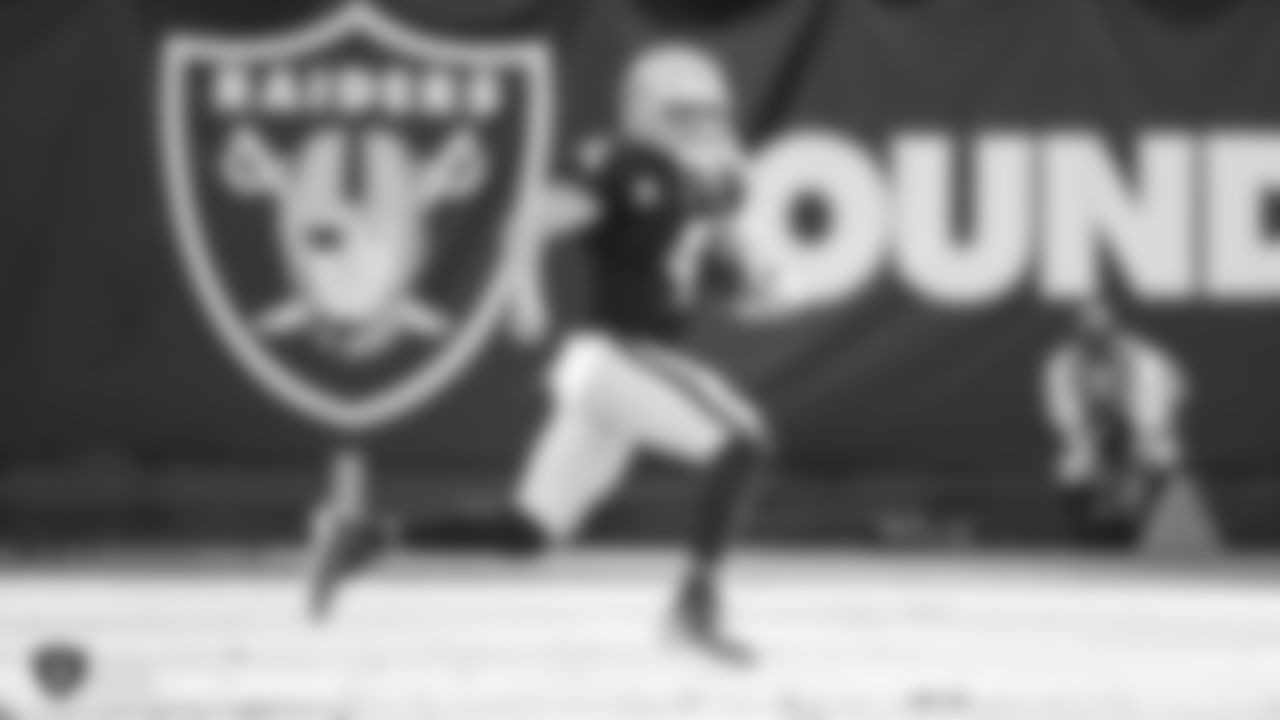 Oakland Raiders quarterback Derek Carr (4) during the Oakland Raiders regular season game against the Kansas City Chiefs at Oakland-Alameda County Coliseum, Sunday, December 2, 2018, in Alameda, California. The Oakland Raiders lost 40-33.