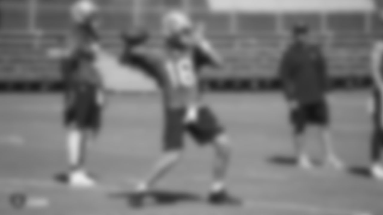 Oakland Raiders quarterback Connor Cook (18) on the field for practice at 2018 Pre-Training Camp at The Oakland Raiders Napa Valley Training Complex, Tuesday, July 24, 2018, in Napa, California.