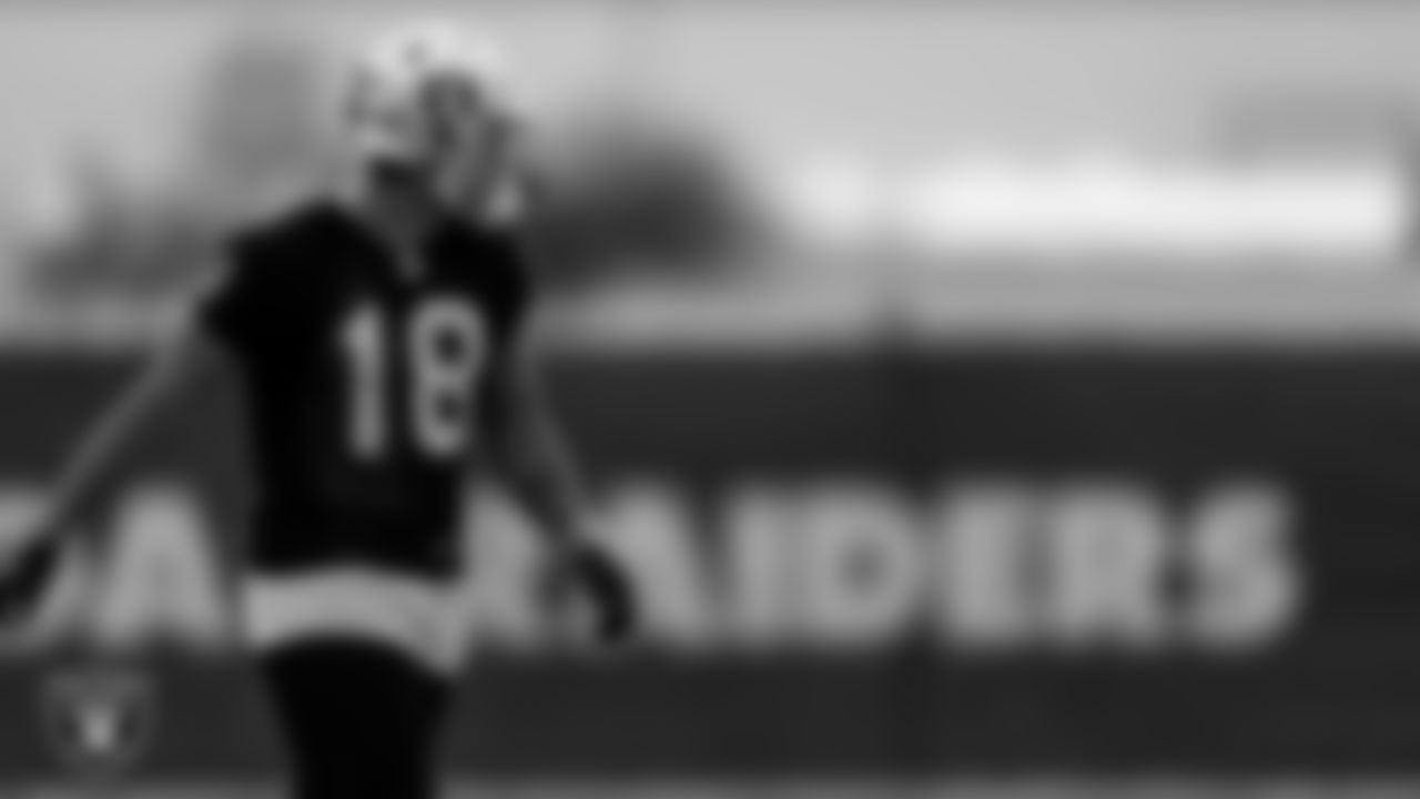 Las Vegas Raiders wide receiver Keelan Doss (18) during practice at Intermountain Healthcare Performance Center.