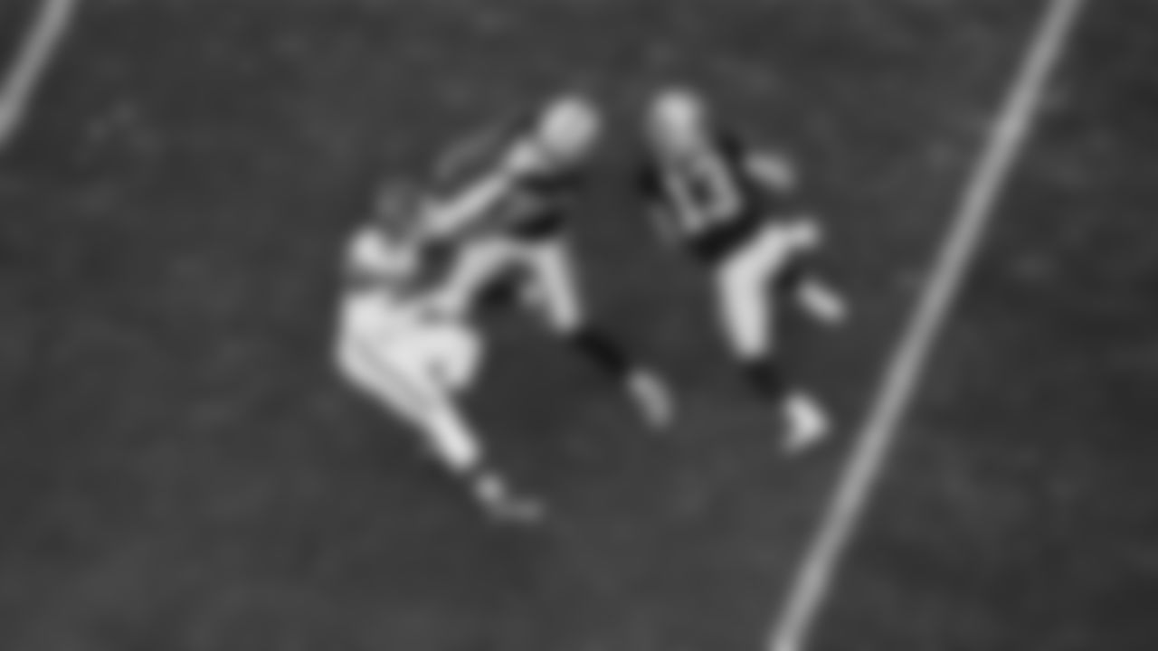 Las Vegas Raiders wide receiver Keelan Cole (84) blocks as wide receiver Hunter Renfrow (13) runs after making a catch during the regular season home game against the Kansas City Chiefs at Allegiant Stadium.