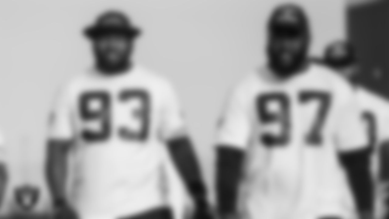 Las Vegas Raiders defensive tackle Daniel Ross (93) and defensive tackle Maliek Collins (97) on the field for practice at 2020 Training Camp.