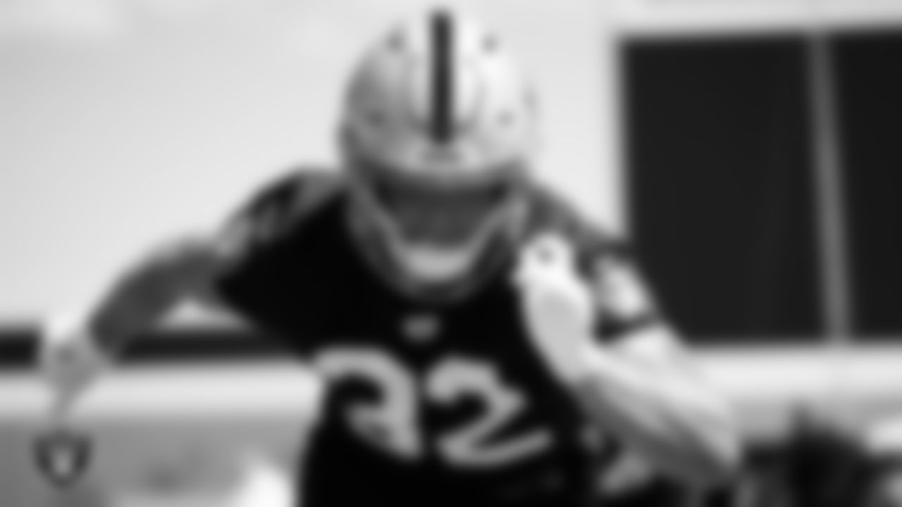 Las Vegas Raiders safety Dallin Leavitt (32) at an Organized Team Activity (OTA).