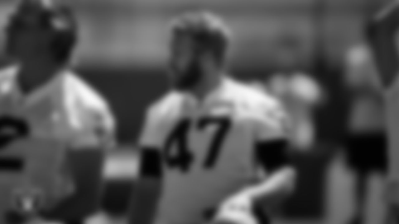 Las Vegas Raiders long snapper Trent Sieg (47) at an Organized Team Activity (OTA).