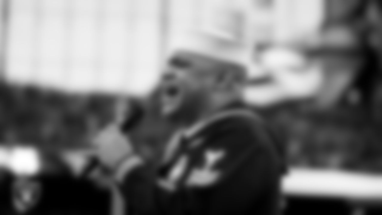 Retired Navy Petty Officer 1st Class, Generald Wilson, performs the national anthem before the Las Vegas Raiders regular season home game against the Cincinnati Bengals.