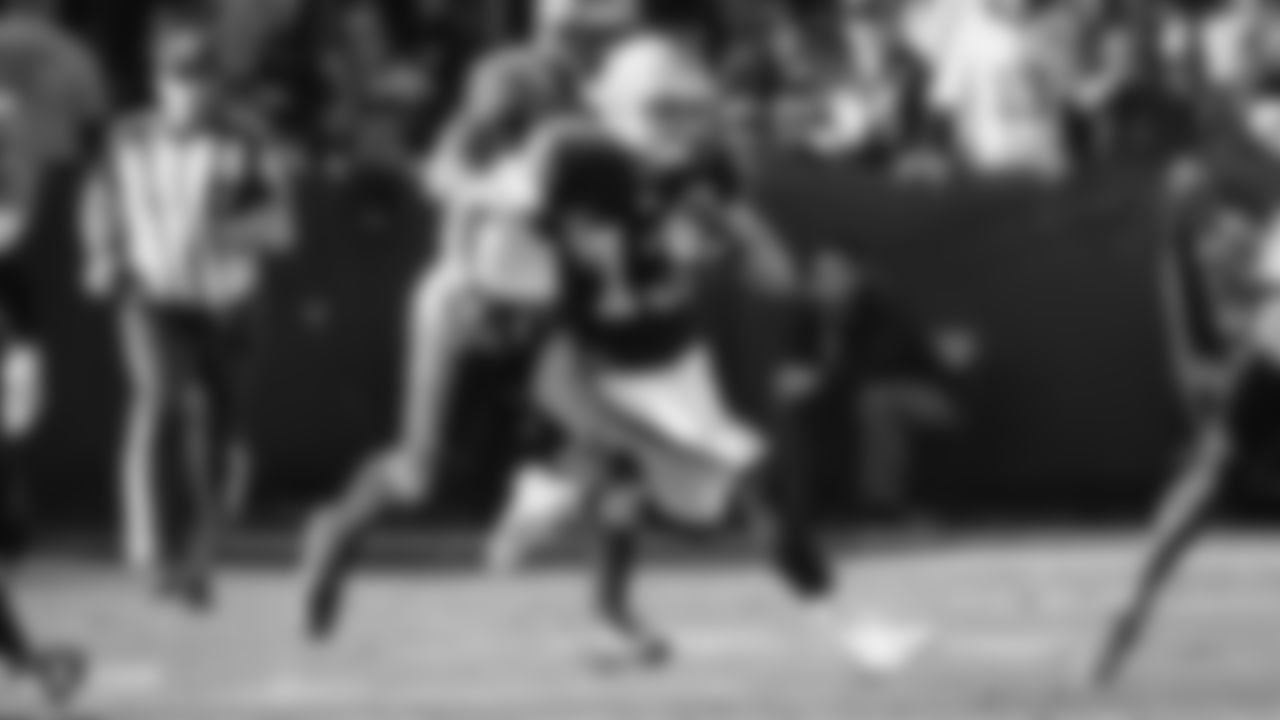 Raiders wide receiver Hunter Renfrow (13) runs after making a catch during the regular season game against the Cincinnati Bengals.