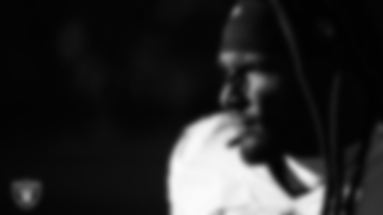 Las Vegas Raiders running back Brandon Bolden (34) on the sidelines during the regular season away game against the Denver Broncos at Empower Field at Mile High.