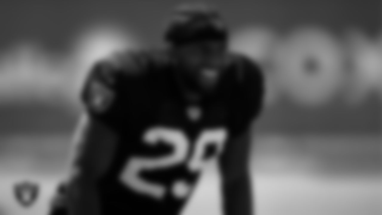 Las Vegas Raiders cornerback Casey Hayward Jr. (29) on the field for practice at 2021 Training Camp.