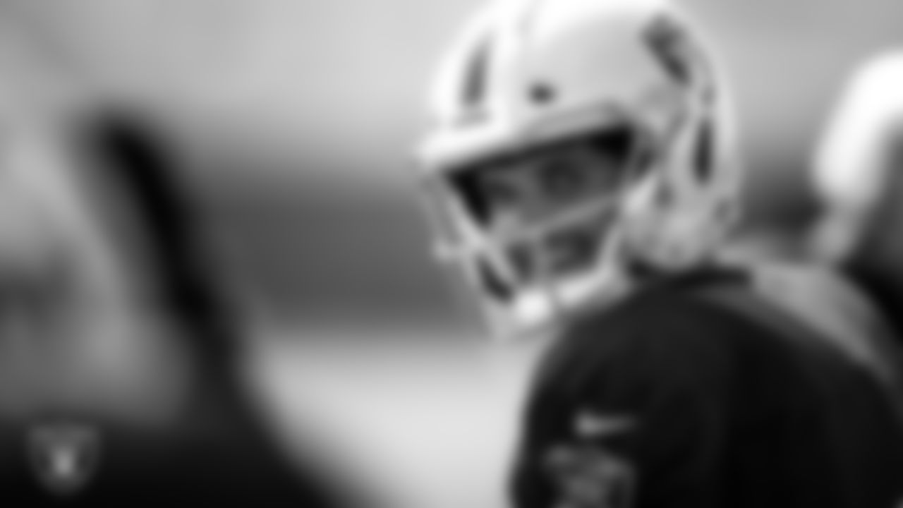 Las Vegas Raiders quarterback Derek Carr (4) during practice.