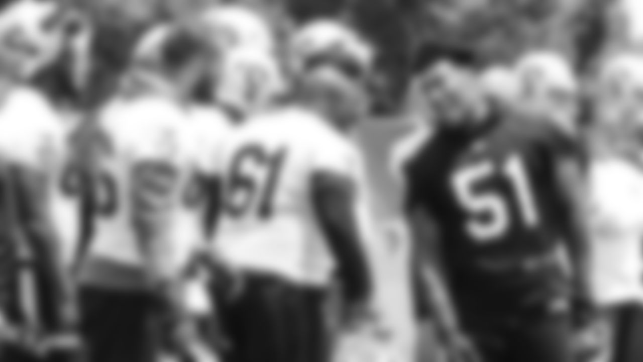 Oakland Raiders tight end Lee Smith (86), center Rodney Hudson (61), and outside linebacker Bruce Irvin (51) at an Organized Team Activity (OTA) at the Oakland Raiders Practice Facility, Wednesday, June 6, 2018, in Alameda, California.
