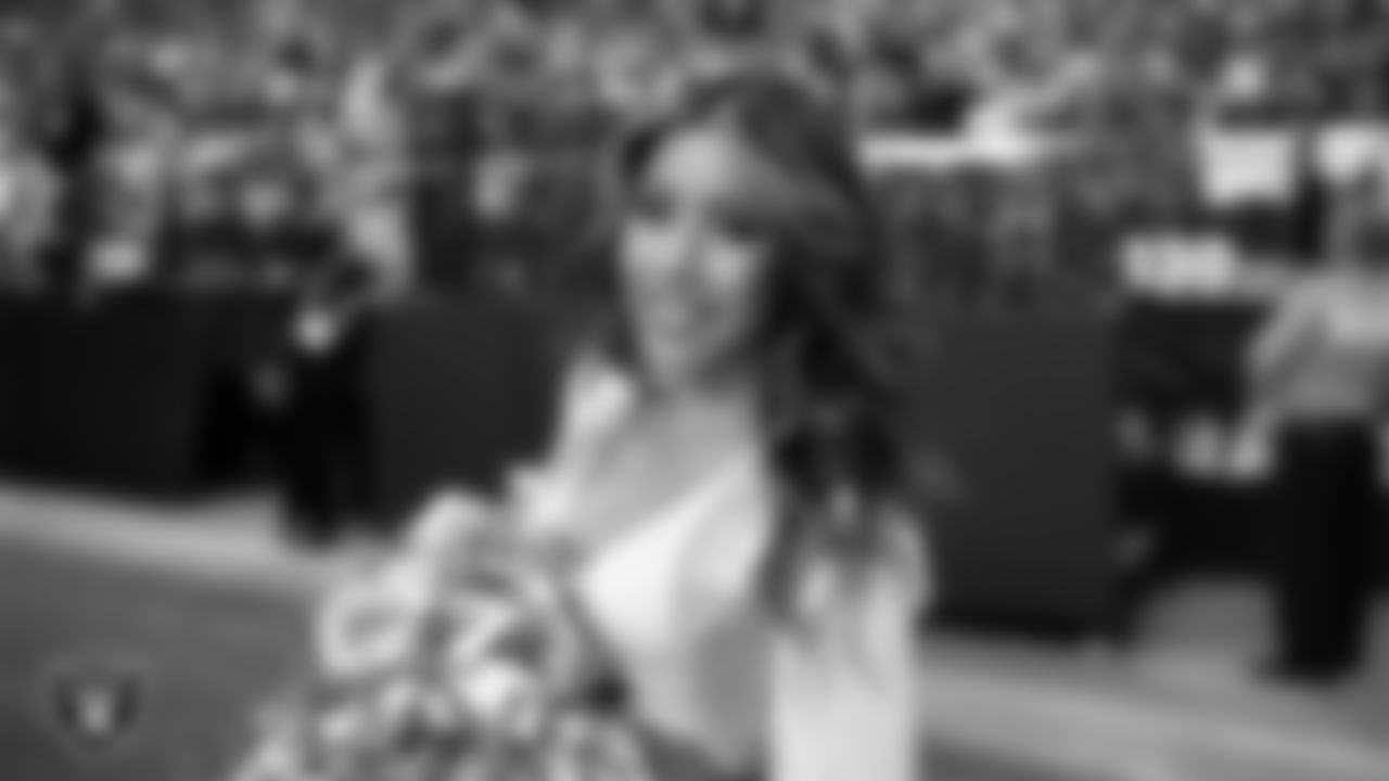 Raiderette Lisa on the sidelines during the regular season home game against the Chicago Bears.