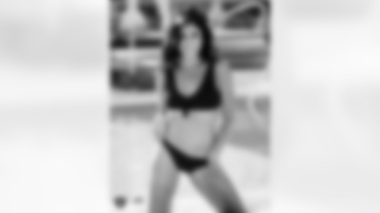 Raiderette Nicola poses for the 2021 Raiderettes Swimsuit Photoshoot at Aria Resort and Casino.