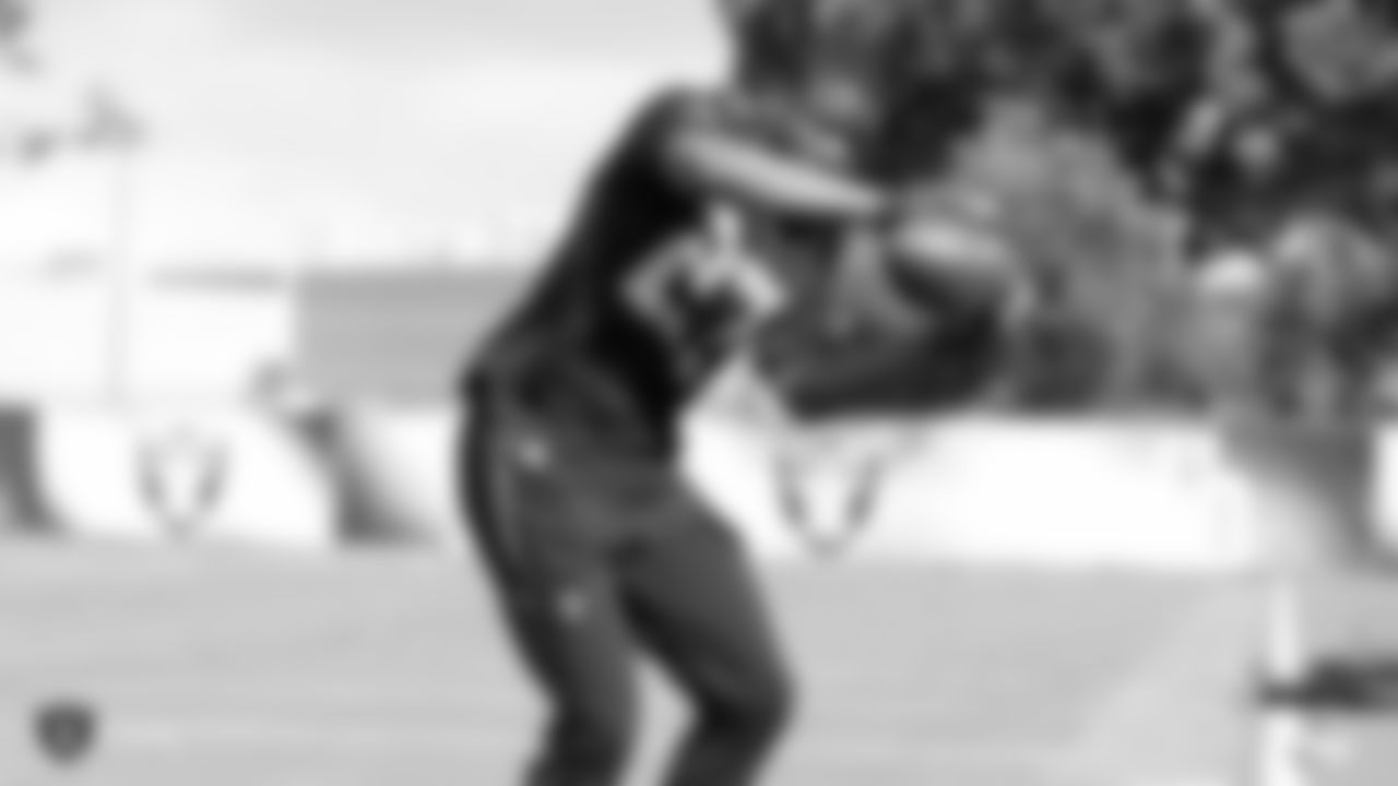 Raiders cornerback Trayvon Mullen at a workout during phase two of the offseason program at the Raiders Practice Facility in Alameda, Calif.