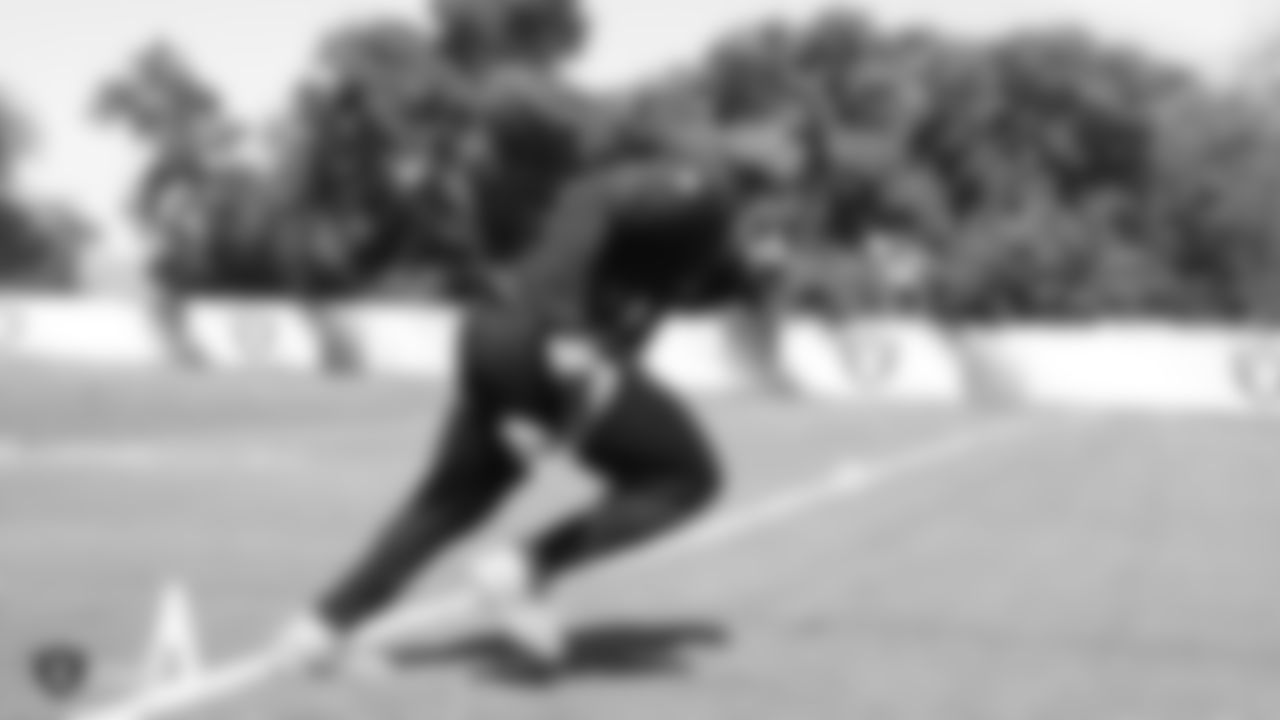 Raiders running back DeAndré Washington at a workout during phase one of the offseason program at the Raiders Practice Facility in Alameda, Calif.